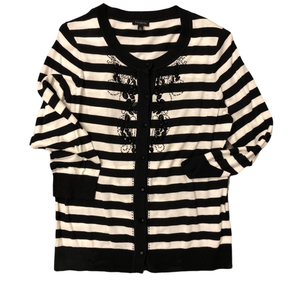 TALBOTS STRIPED BEADED‎ CARDIGAN M